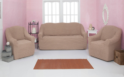 Комплект чехлов на диван и 2 кресла без оборки, цвет Какао