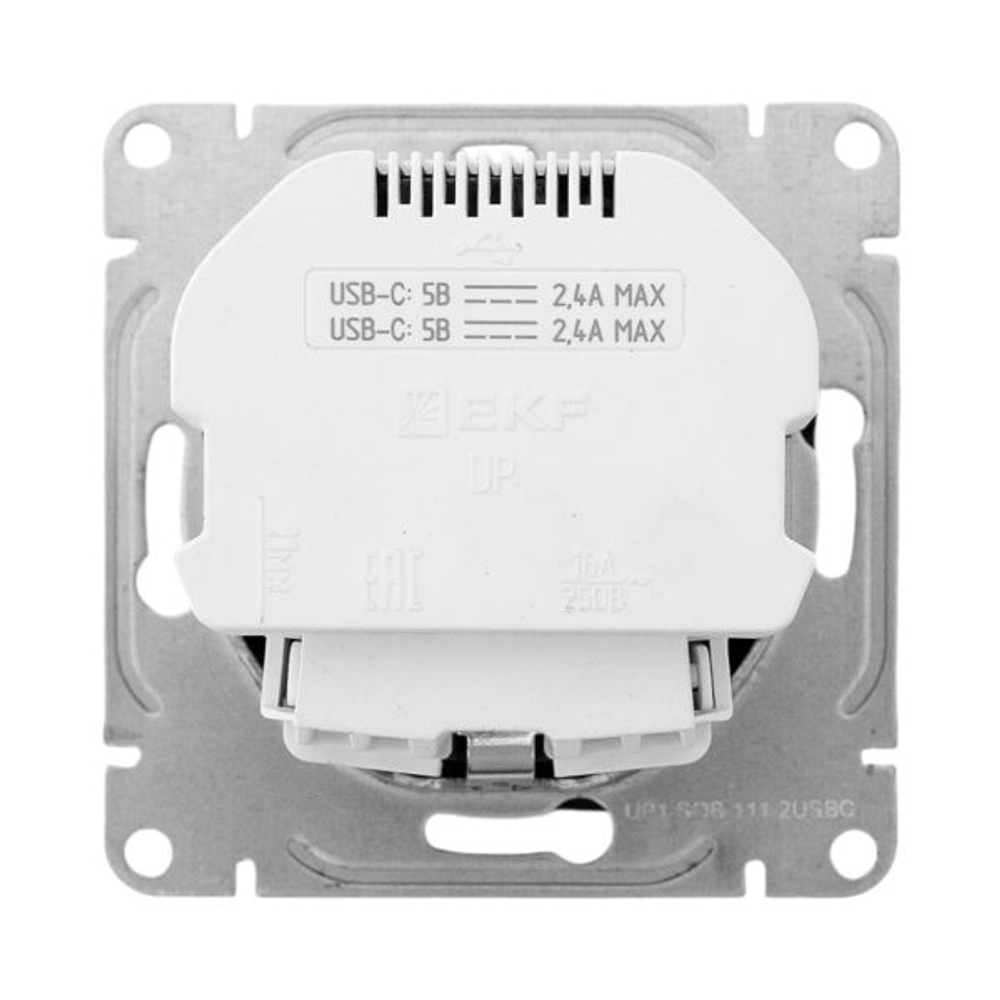 Механизм розетки с USB-C - 2шт, 16А, с заземлением, со шторками, чёрный Эпика EKF