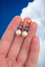 Серьги  жемчуг и натуральные камни, белый и синий