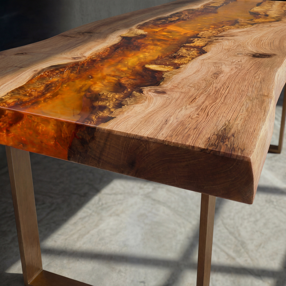 Стол «река» с янтарной смолой