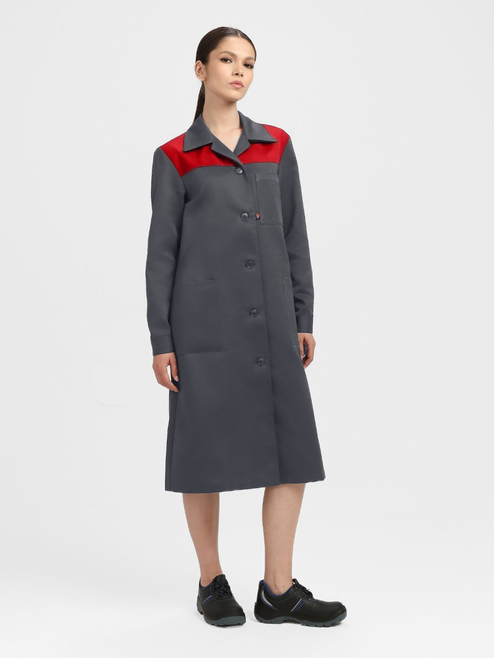 Халат женский Лигор (тк.Смесовая,210), т.серый/красный