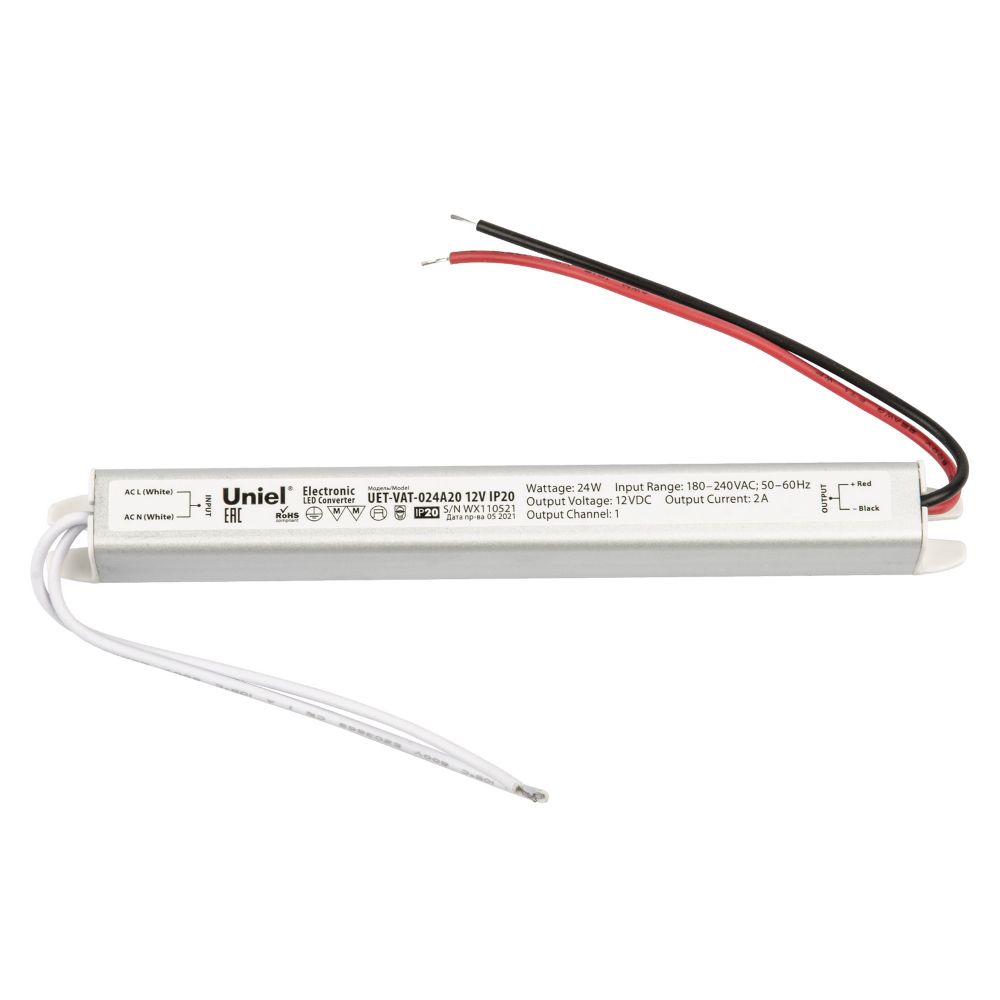 UET-VAT-024A20 12V IP20 Блок питания ультратонкий. 24Вт. Металлический корпус. TM Uniel