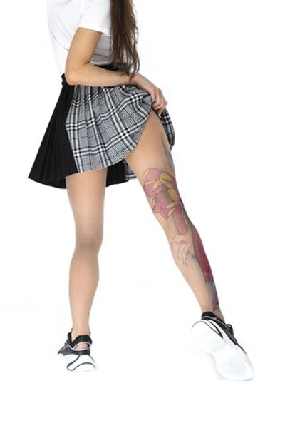 Колготки с принтом в виде карпа кои и лотоса на правой ножке (Размер: S-M-L) (Цвет: бежевый)