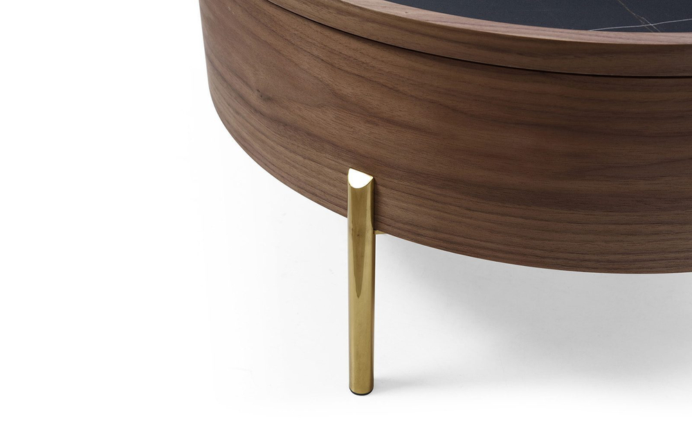 Стол журнальный CT6057CS (D80) черная керамика/орех/золото