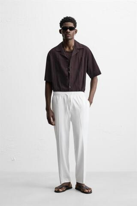 ZARA БРЮКИ-ДЖОГГЕРЫ КОМФОРТНОЙ ПОСАДКИ, ЖЕЛТОВАТО-БЕЛЫЙ