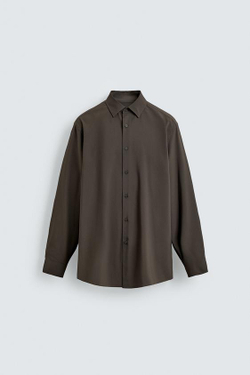 ZARA РУБАШКА ИЗ ЭЛАСТИЧНОЙ ТКАНИ, СЕРОВАТО-КОРИЧНЕВЫЙ