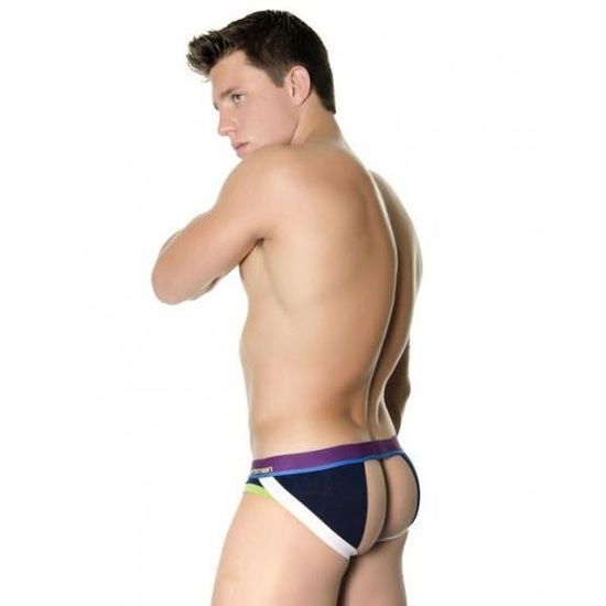 Мужские трусы джоки синие Andrew Christian Almost Naked Jock Neon Navy  AC82
