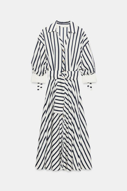 ZARA ПЛАТЬЕ МИДИ В ПОЛОСКУ С РЕМНЕМ, ТЕМНО-СИНИЙ/БЕЛЫЙ
