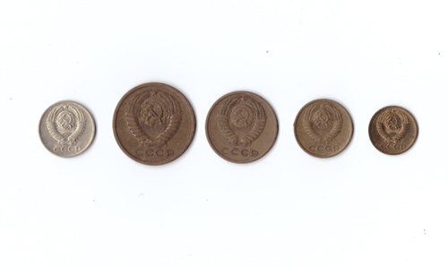 Набор монет (5 шт) 1974г. 1,2,3,5,10копеек XF
