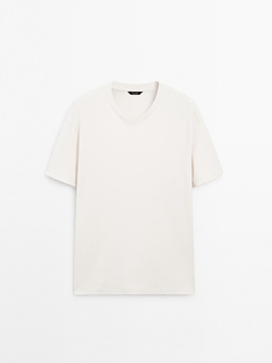 Massimo Dutti Хлопковая футболка-поло с короткими рукавами, натуральный