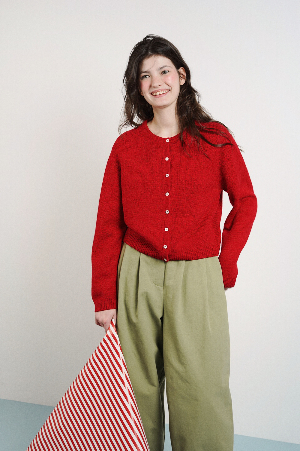 Кардиган из кашемира с мериносом красного цвета