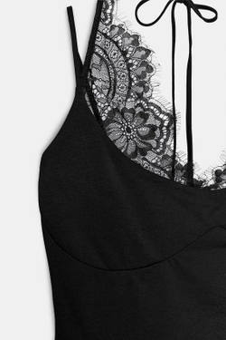 ZARA ТОП С ГОРЛОВИНОЙ ХАЛТЕР И КРУЖЕВОМ, ЧЕРНЫЙ