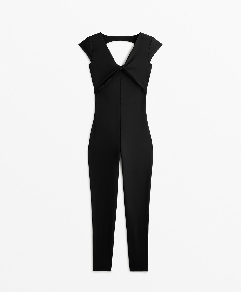 Oysho Длинный комбинезон с открытой спиной Comfortlux, черный