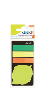 Блок бумаги с л/к 44х44 20л. Stick`n неон зеленый листок + закладки 12x45мм 3цв. 21476