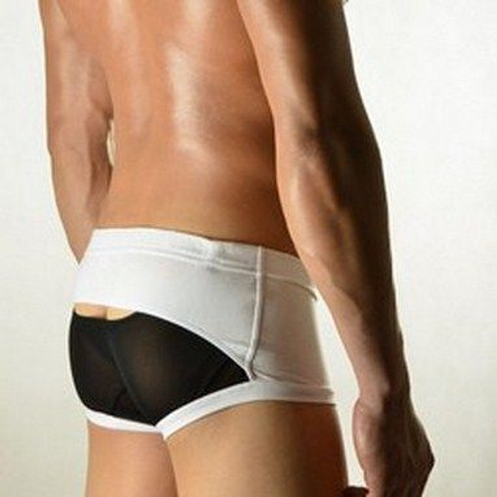 Мужские трусы хипсы белые с черной сеткой DOOP White&Black Net Trunk