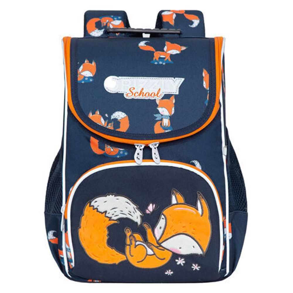 Ранец GRIZZLY анатомическая спинка, с мешком для обуви, для девочек, "FOX", 33х25х13 см, RAm-284-12/1