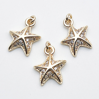 Подвеска Морская звезда, цвет золото, фианиты, размер 14*10 мм, цена за 1 шт