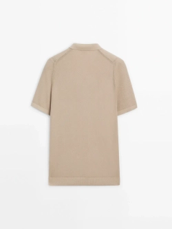 Massimo Dutti Хлопковый свитер с воротником поло и короткими рукавами, дымчатый