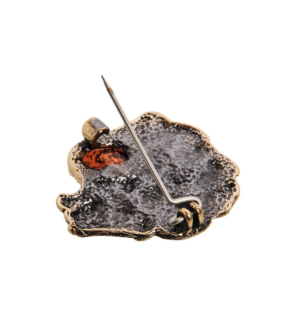 AM-2588 Брошь «Знак зодиака-Лев» (латунь, янтарь)