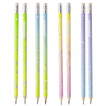 Набор ч/г карандашей, Yalong HB, "Растительный принт", дерево, c ластиком, круглый, заточенный, цветной корпус ассорти, 12 шт/уп, европодвес