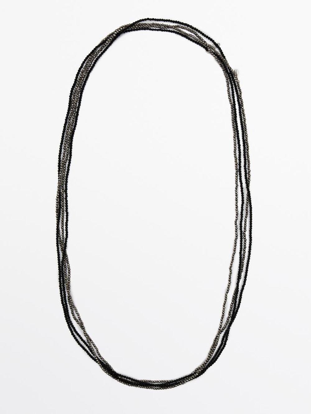 Massimo Dutti Набор из 2 длинных ожерелий со стразами, черный