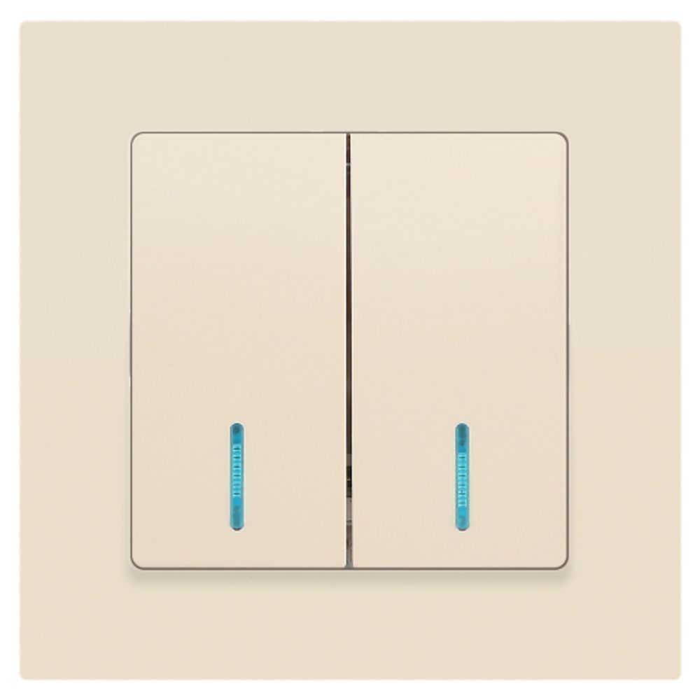 Выключатель Intro Accent 6-105-02 двойной с подсветкой, 10А-250В, IP20, СУ, AL/CU, слоновая кость | Intro