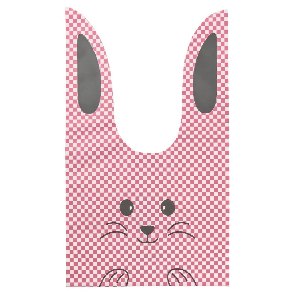 Мешок подар. ПВХ с ушами 18*30см "Заяц в горошек" розовый 50шт/уп