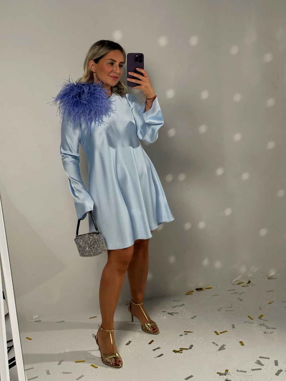 Шёлковое платье "мини" голубое