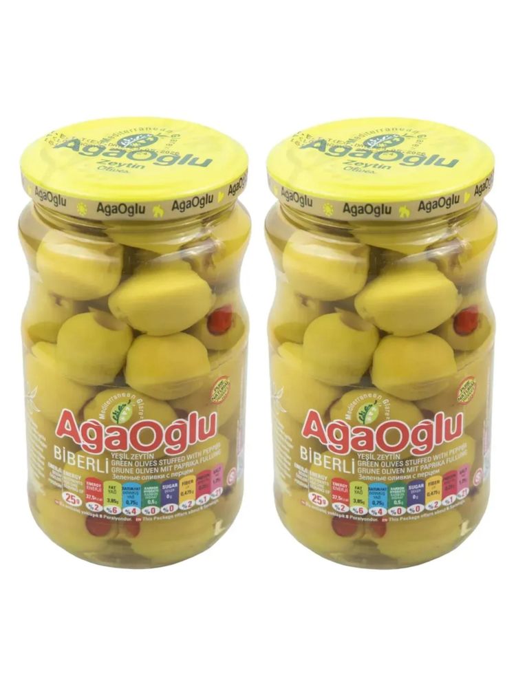 Оливки зеленые AgaOglu фаршированные перцем 370 г x 2 шт