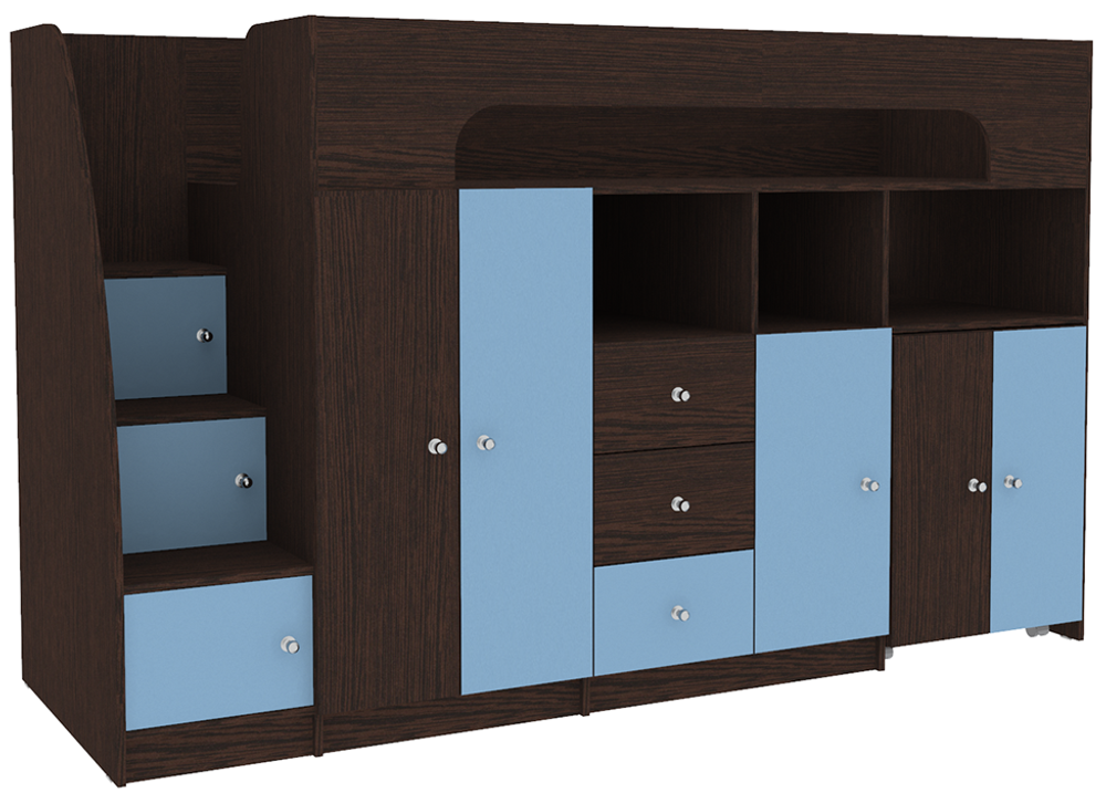 Кровать-чердак КарИВи Астра 11 Венге Светло-синий, голубой