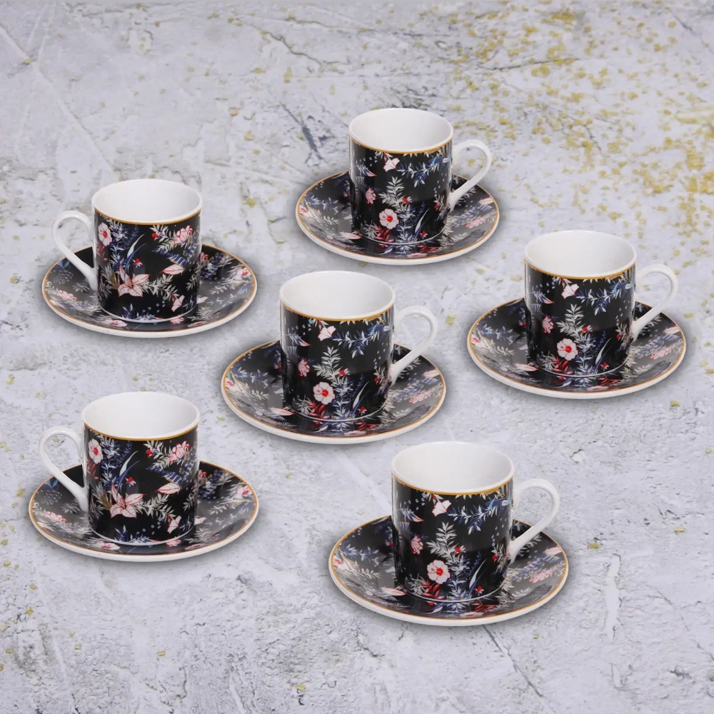 Кофейный набор 12 предметов «Paradise» (6кружек 90мл+6блюдец), черный
