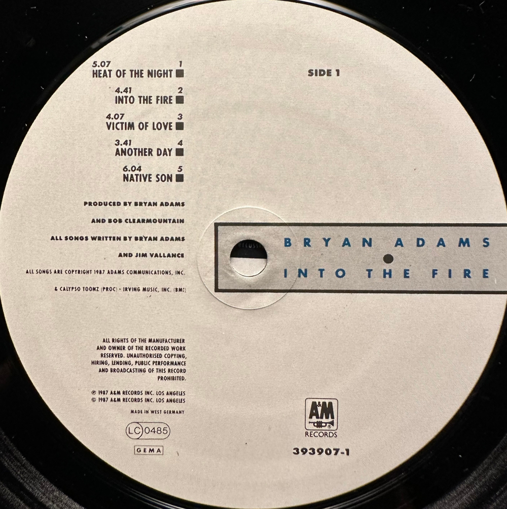 Bryan Adams - Into The Fire (Германия 1987г.)
