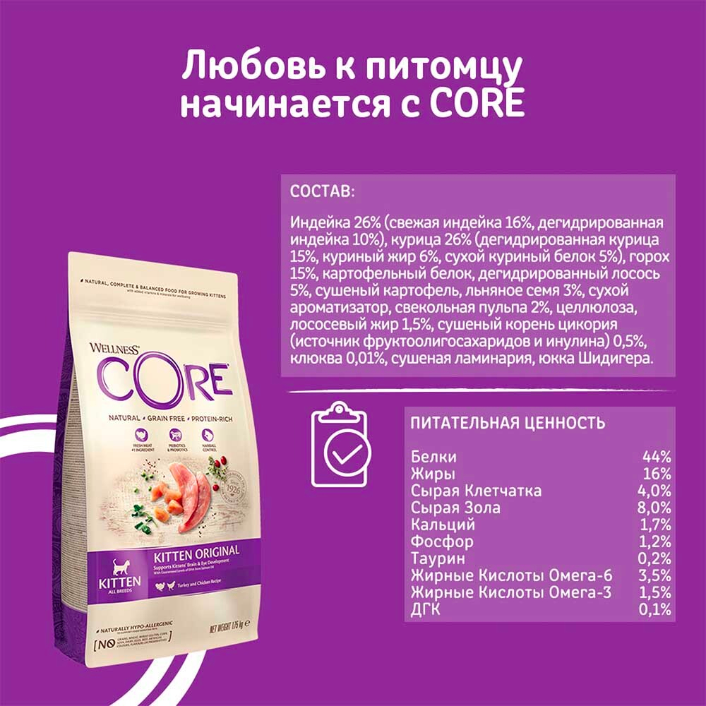 Core (беззерновой) корм для котят с индейкой (Kitten Original)