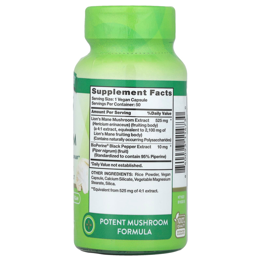 Nature's Truth, гриб ежовик гребенчатый с BioPerine®, 2100 мг, 50 капсул