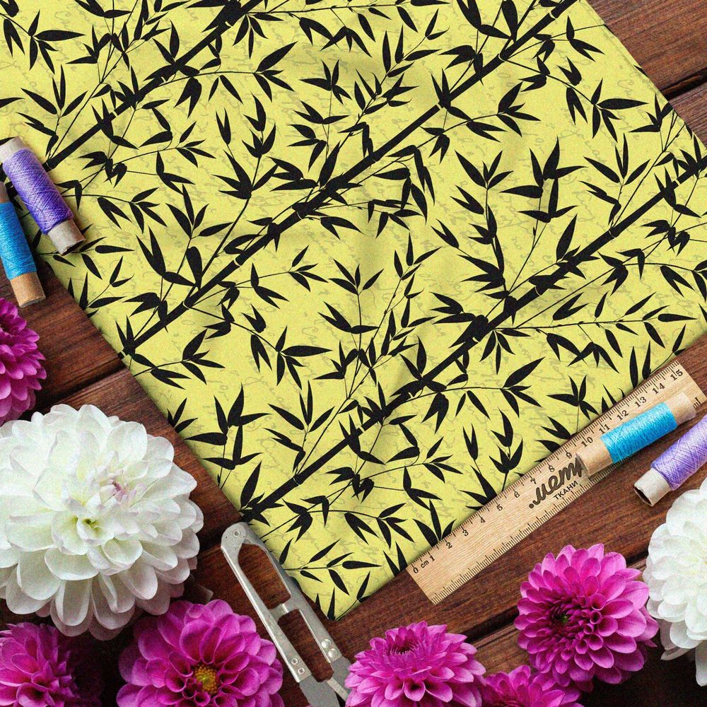 Ткань мембрана чёрный бамбук на жёлтом фоне