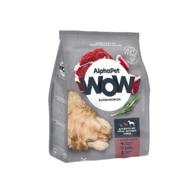 Сухой корм AlphaPet WOW с говядиной и сердцем для взрослых собак крупных пород, 15кг