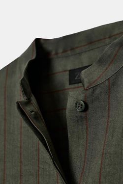 ZARA РУБАШКА В ПОЛОСКУ С ВОРОТНИКОМ-СТОЙКОЙ — ZW COLLECTION, ХАКИ