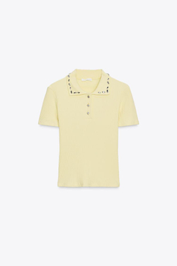 ZARA ПОЛО В РУБЧИК, ЖЕЛТЫЙ