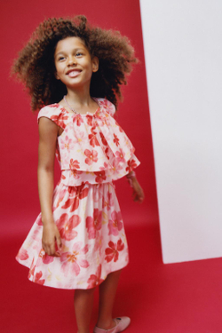 ZARA ЮБКА МИДИ С ЦВЕТОЧНЫМ ПРИНТОМ, РОЗОВЫЙ