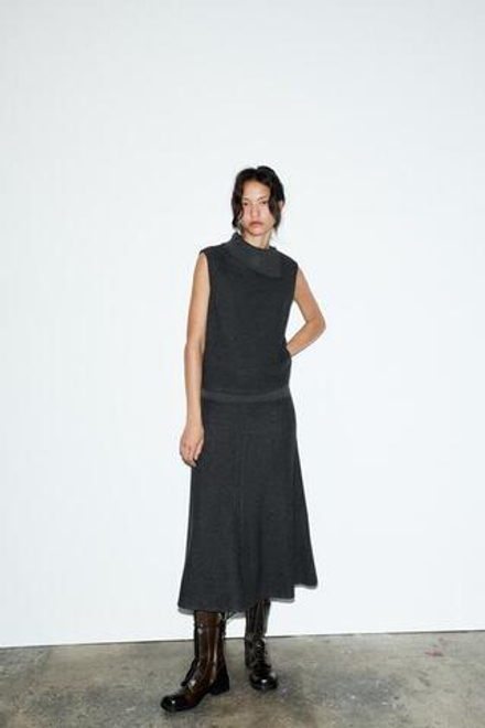 ZARA ЮБКА SOFT КЛЕШЕНОГО КРОЯ, ТЕМНО-СЕРЫЙ
