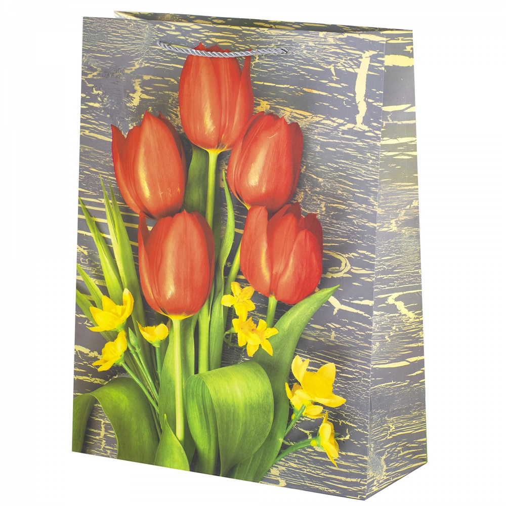 Пакет подарочный бумажный Alingar, (М) 18х24х8,5 см, вертикальный, "Нежные букеты". мат. ламинация, ассорти