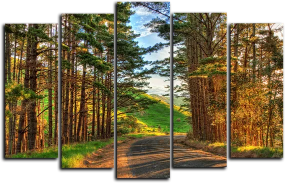 Модульная картина "Дорога в лесу"