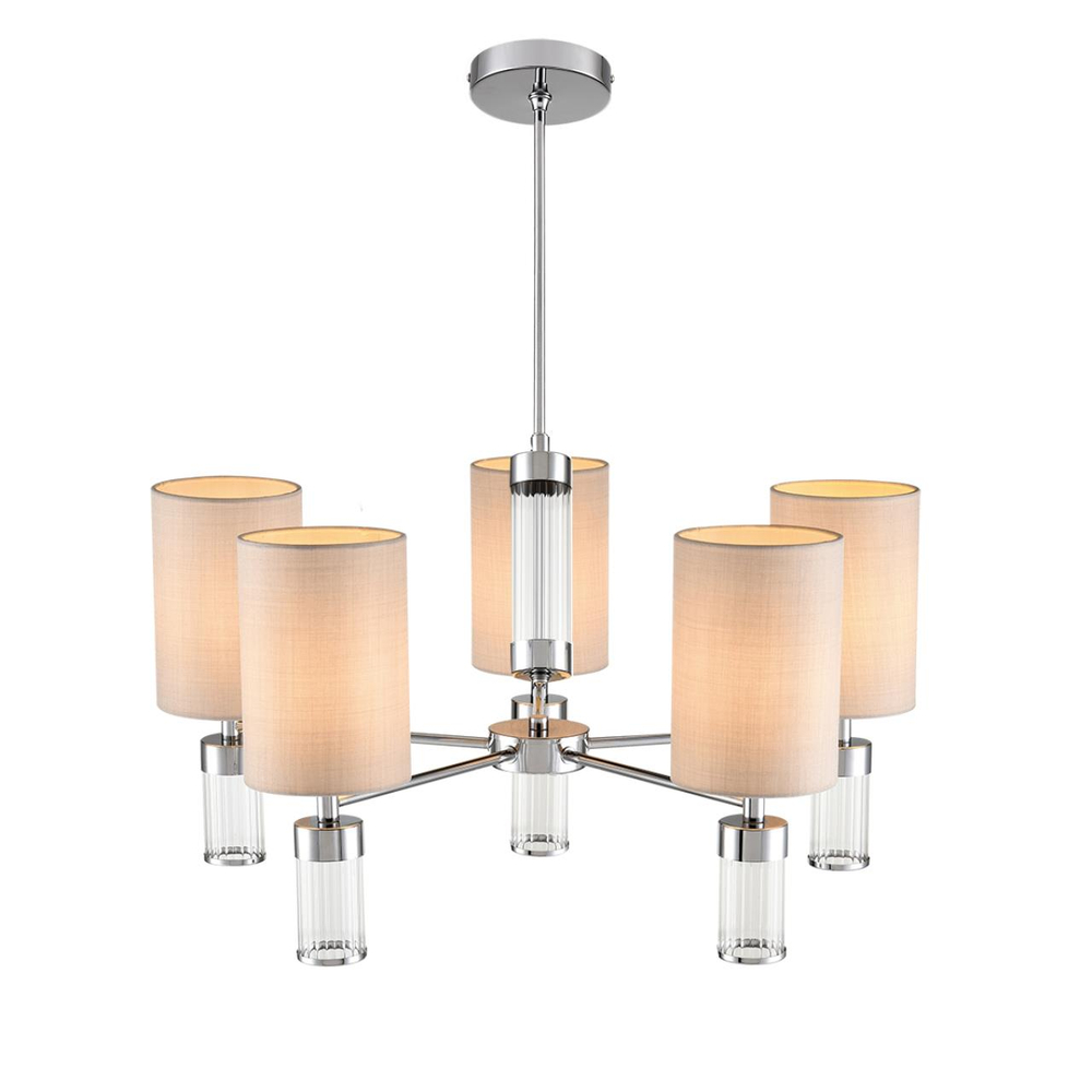 6585/5 MODERNI LN26 060 хром/бежевый, металл/текстиль, стекло Люстра подвесная E14 5*40W 220V ARNIKA