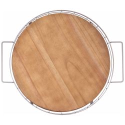 ПОДНОС ИЗ ДЕРЕВА С МЕТАЛЛИЧЕСКИМИ РУЧКАМИ 40*35*7СМ ЦВЕТ БЕЖЕВЫЙ ( КОР=8ШТ)