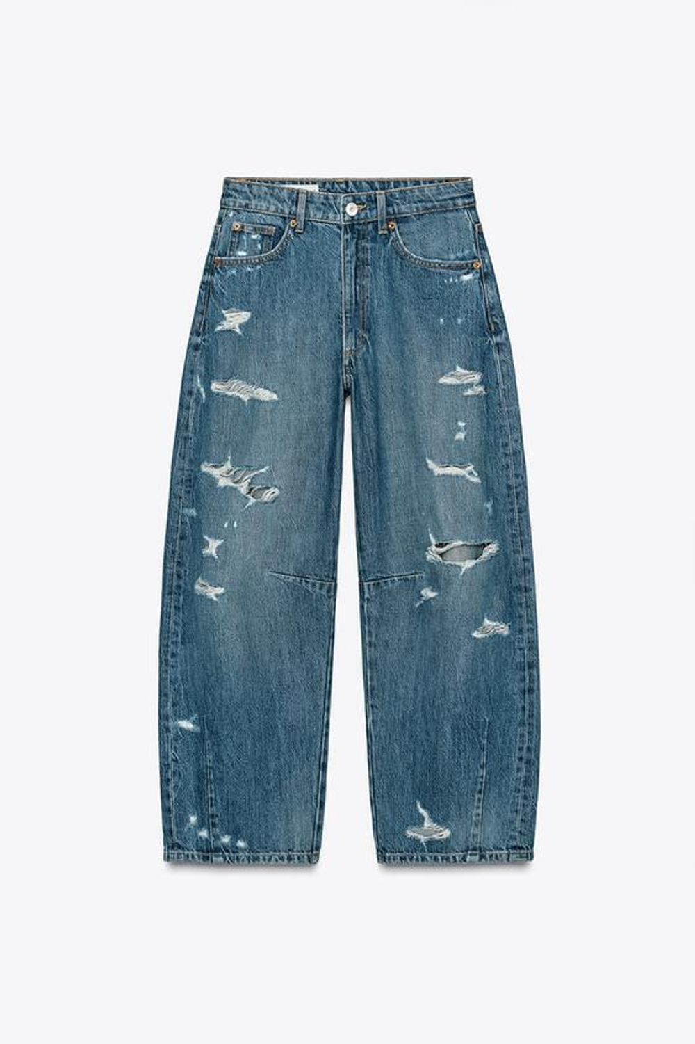 ZARA ДЖИНСЫ-БАЛЛОНЫ СРЕДНЕЙ ПОСАДКИ TRF, СИНИЙ