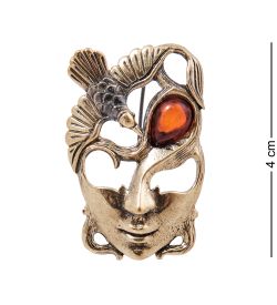 AM-4007 Брошь «Маска Птица» (латунь, янтарь)