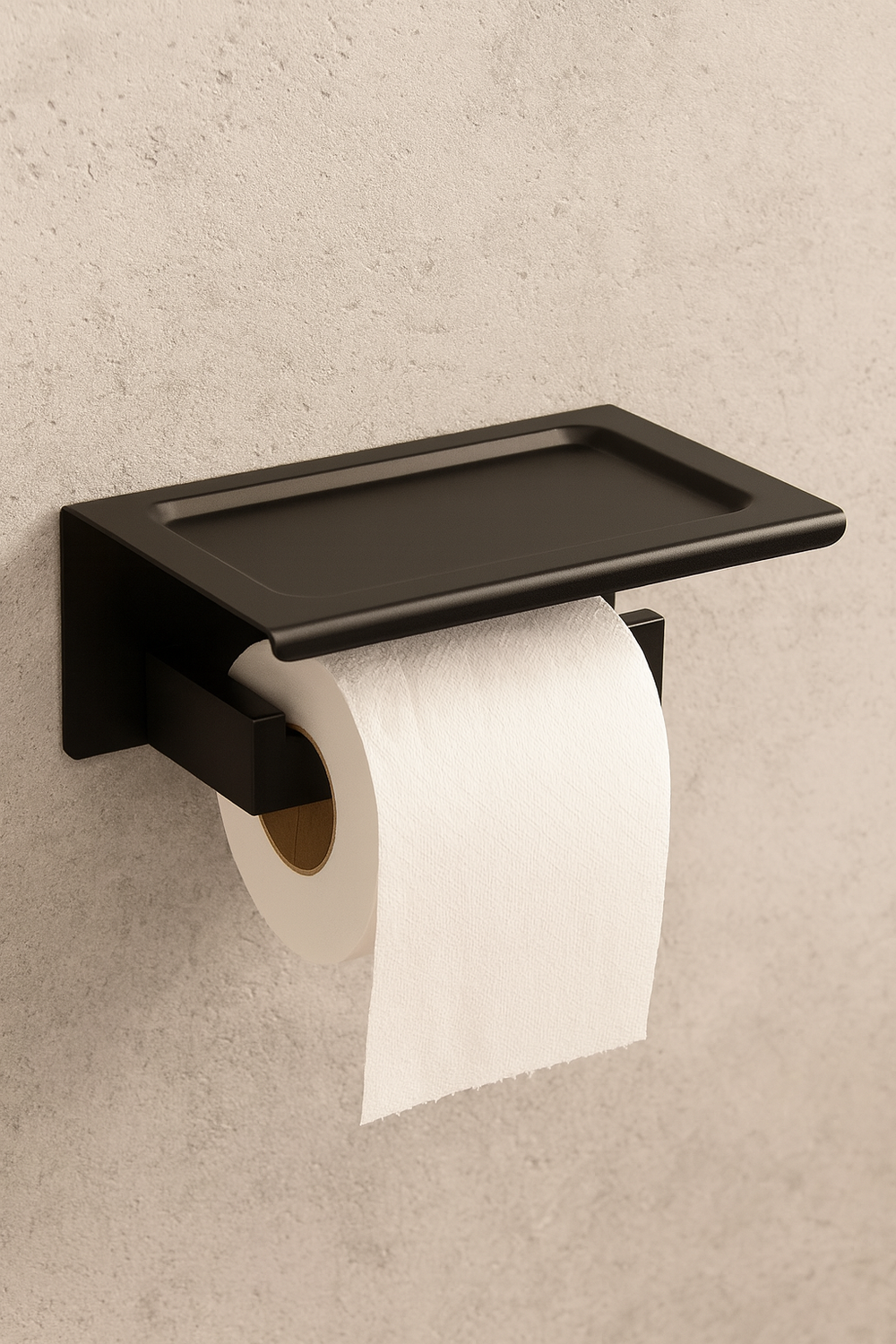 Держатель для туалетной бумаги STWORKI Готланд S13345BK настенный, матовый черный, с полкой