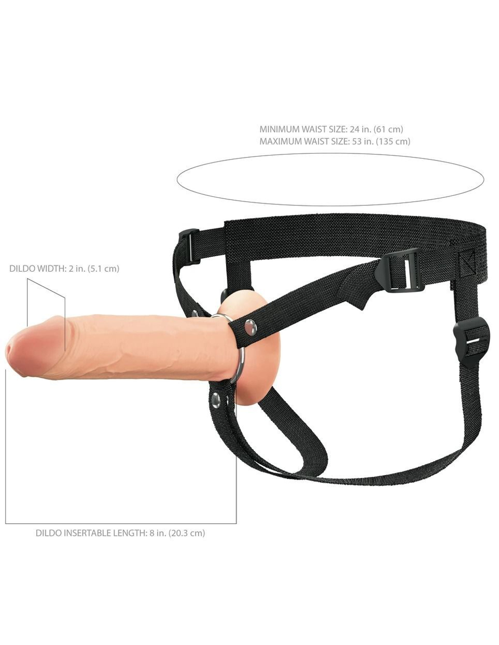 Полый страпон на ремнях 8’’ Hollow Silicone Strap-on (Цвет: телесный с черным)