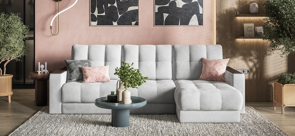 Угловой диван Босс Классик Велюр Монолит сталь