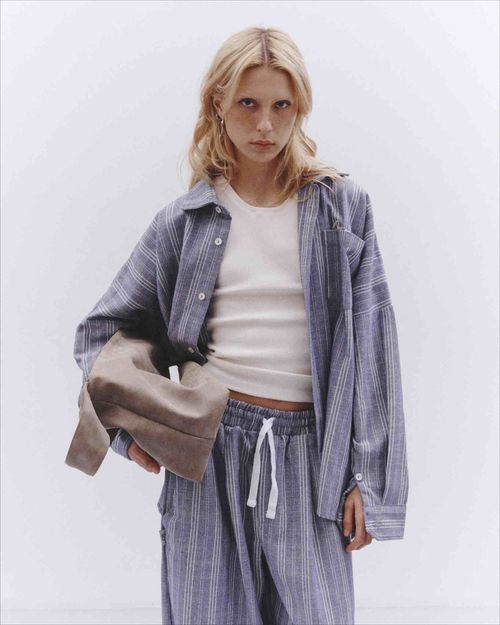 Рубашка One Two Oversized Striped Shirt Blue синяя